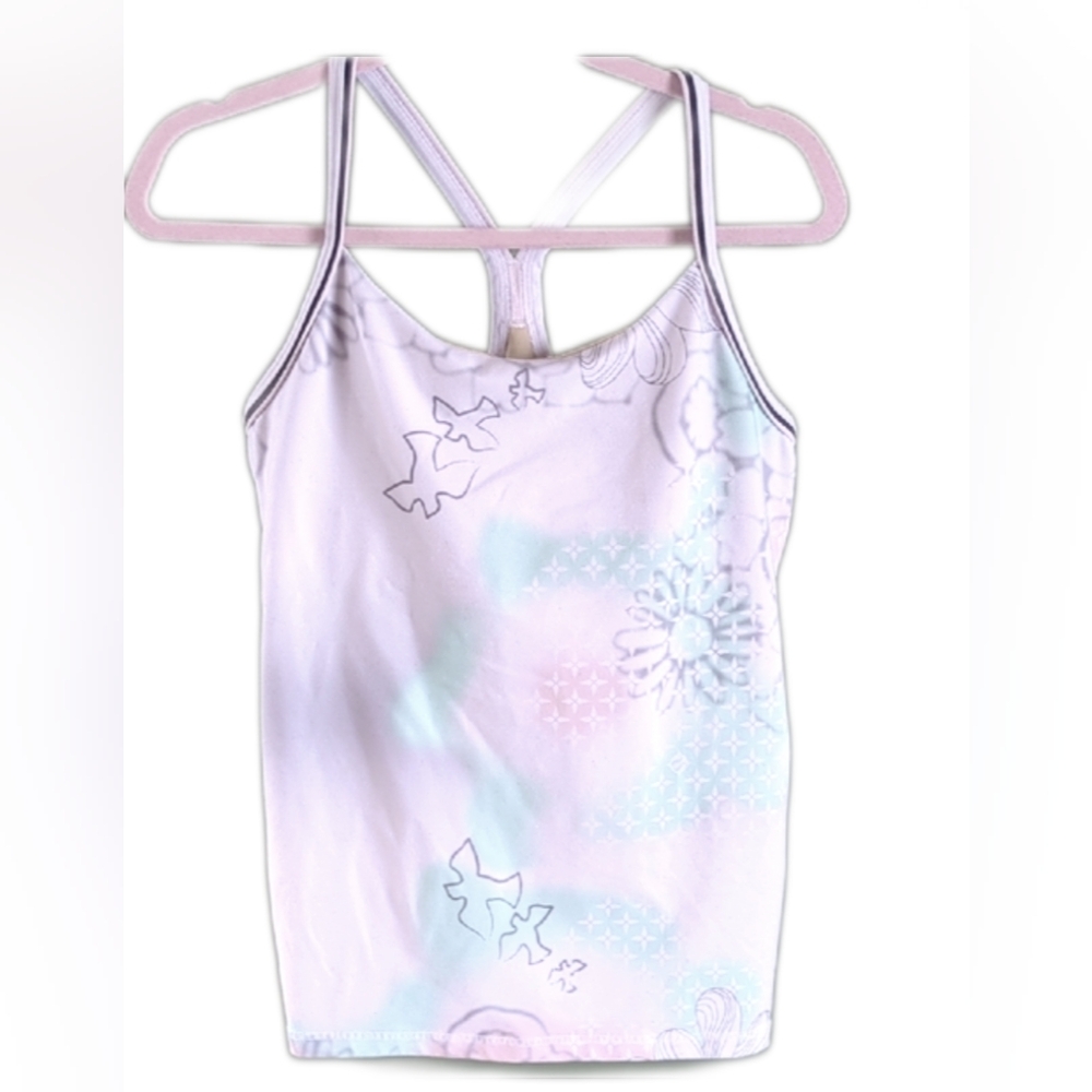 Lululemon Dove Pastel Floral Mix A Lot Power Y Yoga Workout Tank 12 HTF Rare